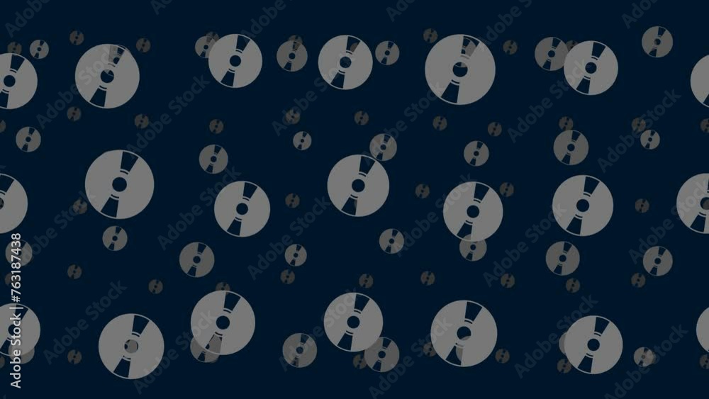 Cd symbols float horizontally from left to right. Parallax fly effect. Floating symbols are located randomly. Seamless looped 4k animation on dark blue background Cd symbols float horizontally from left to right. Parallax fly effect. Floating symbols are located randomly. Seamless looped 4k animation on dark blue background