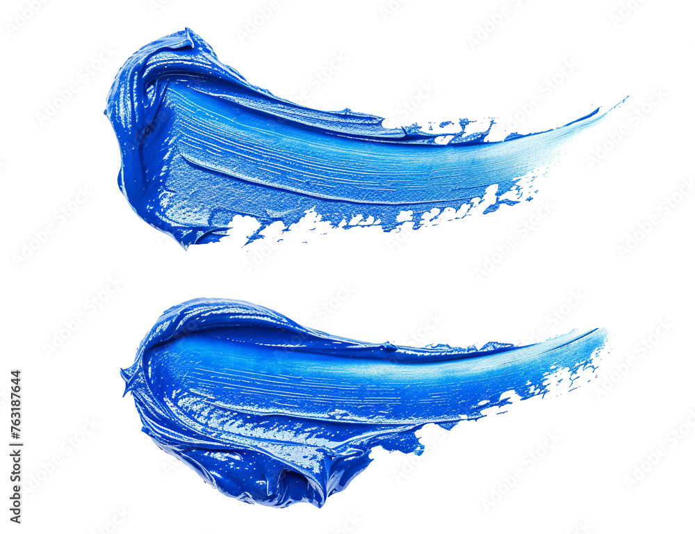 Blue lipstick smear smudge isolated on transparent background. Color makeup swatch set