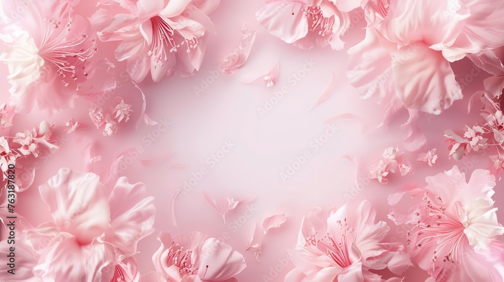 Spring flower abstract pastel pink banner with delicate floral elements