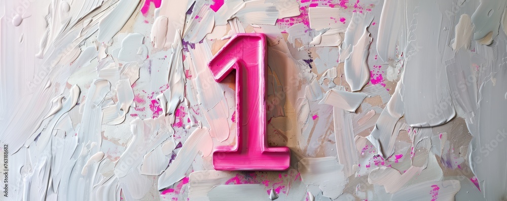 number one on a pink background. - obrazy, fototapety, plakaty 