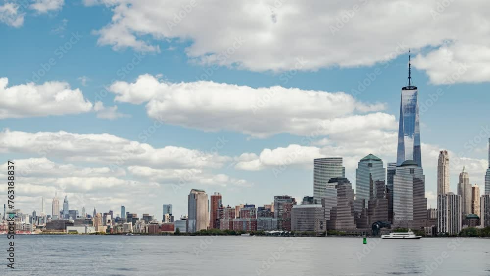Lower Manhattan Skyline Timelapse during Day with Clouds Facing Hudson River Lower Manhattan Skyline Timelapse during Day with Clouds Facing Hudson River