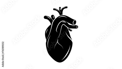 heart isometric emblem, black isolated silhouette