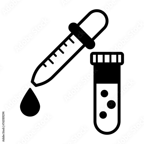 Dropper with Test Tubevector outline design, Biochemistry symbol, Biological processes  Sign, bioscience and engineering stock illustration, Lab Sample Picker Concept