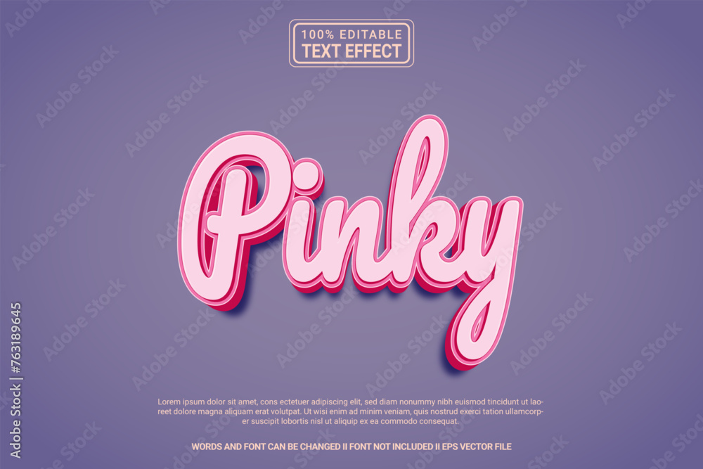 Pinky Text Effect, Editable 3D style modern vector Pinky Text Effect, Editable 3D style modern vector