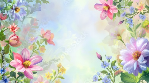 Spring May flower banner with watercolor painted floral motifs photo