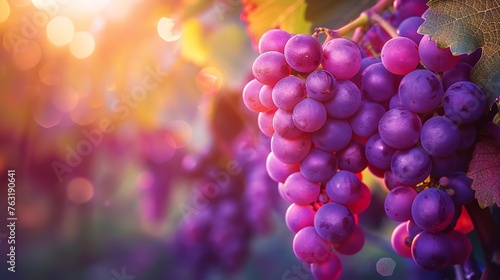 Purple clusters of grapes in the garden's backlight. Generative Ai