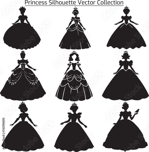 Set of silhouettes of princess