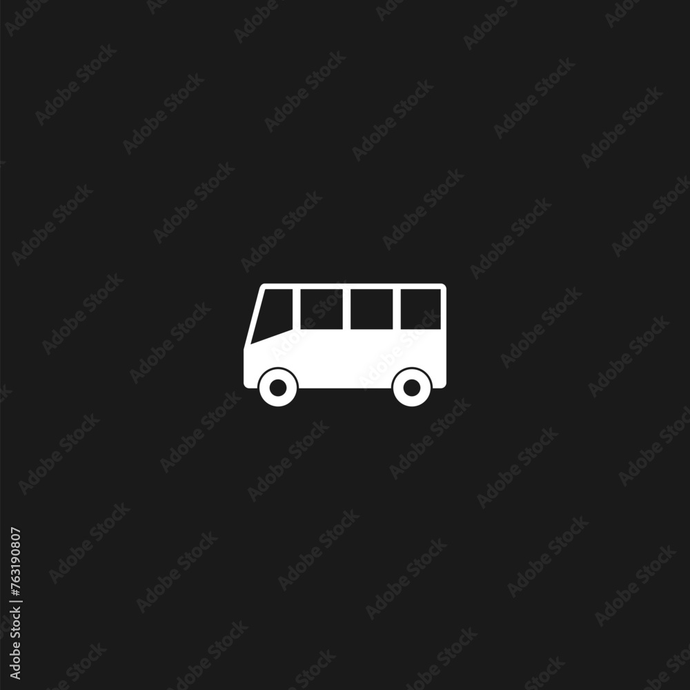Bus side view line icon isolated on black background