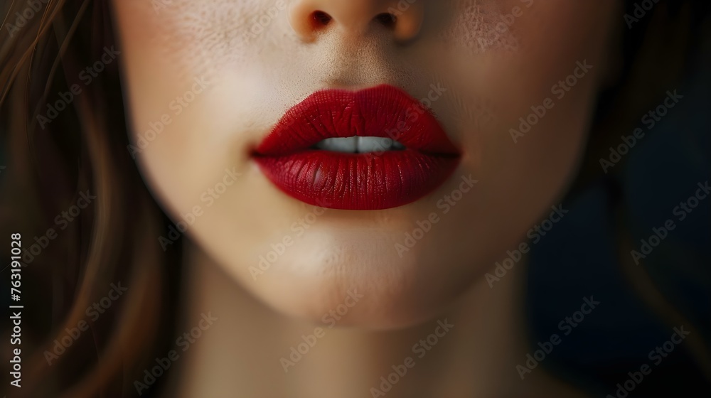 Close-Up of an Unidentified Woman's Lips with Red Lipstick. Concept Lips, Close-Up, Red Lipstick, Beauty, Unidentified Woman Close-Up of an Unidentified Woman's Lips with Red Lipstick. Concept Lips, Close-Up, Red Lipstick, Beauty, Unidentified Woman