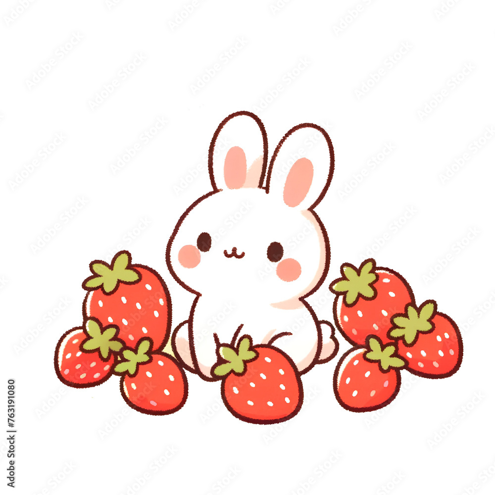 Clip art of cute rabbit and strawberry Clip art of cute rabbit and strawberry