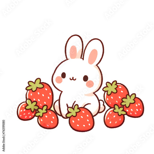 Clip art of cute rabbit and strawberry