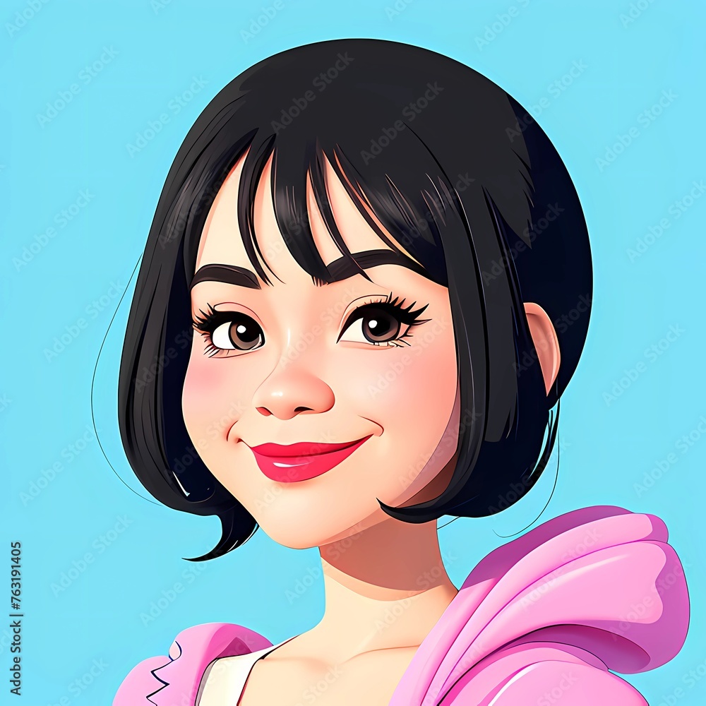 2d illustration of a cartoon caricature of a girl with a pigtail. 2d illustration of a cartoon caricature of a girl with a pigtail.