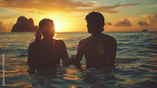 Romantic Beach Bonding Vacation Idea for a Couple. Generative Ai