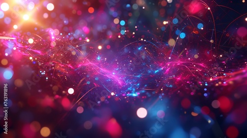 3D rendering of abstract digital particles. Futuristic shape with depth of field and bokeh. 3d render of glowing particles with depth of field and bokeh.