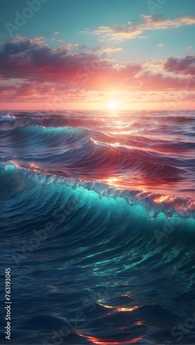 Crimson Sunset Serenade: Waves Whispering in Warm Hues