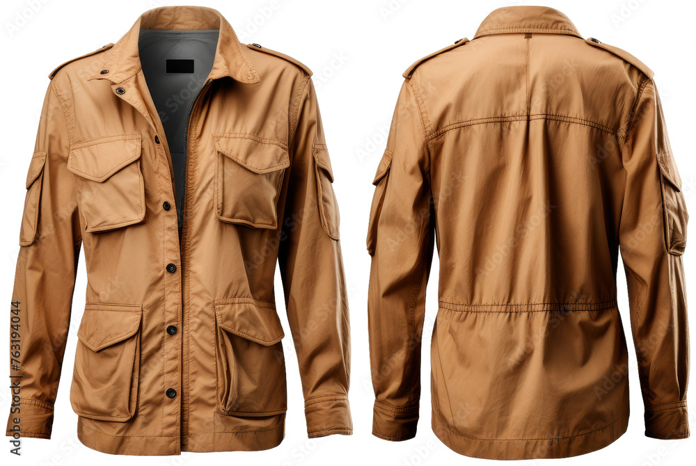 Naklejka premium Classic Patch Pocket Safari Jacket , cut out transparent isolated on white background ,PNG file