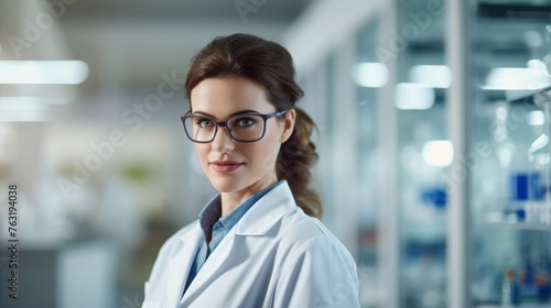 Research nurse in lab coat conducting medical research