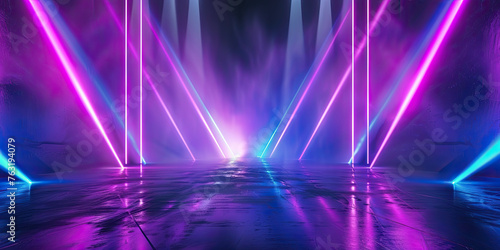 Empty background scene with Rays neon light 