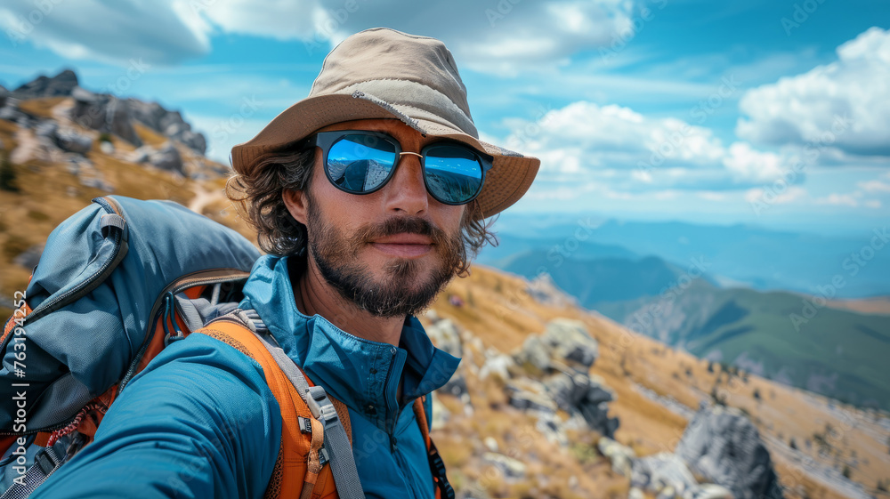 Young man hiking in the mountains Young man hiking in the mountains