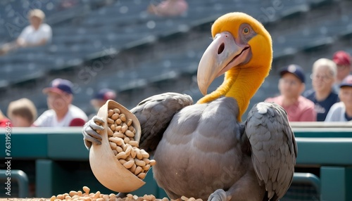 A Dodo Bird At A Baseball Game Eating Peanuts Upscaled 2 photo