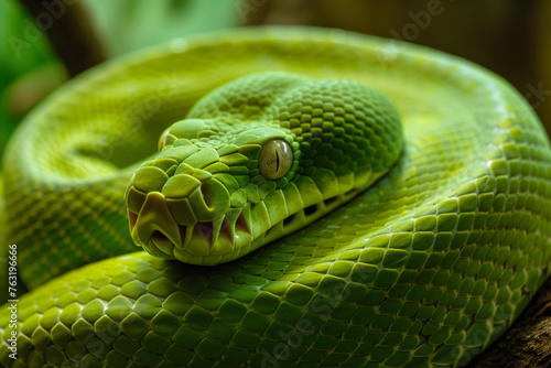 Green Serpent Coiled in Circles: Mystical Reptile Encounter