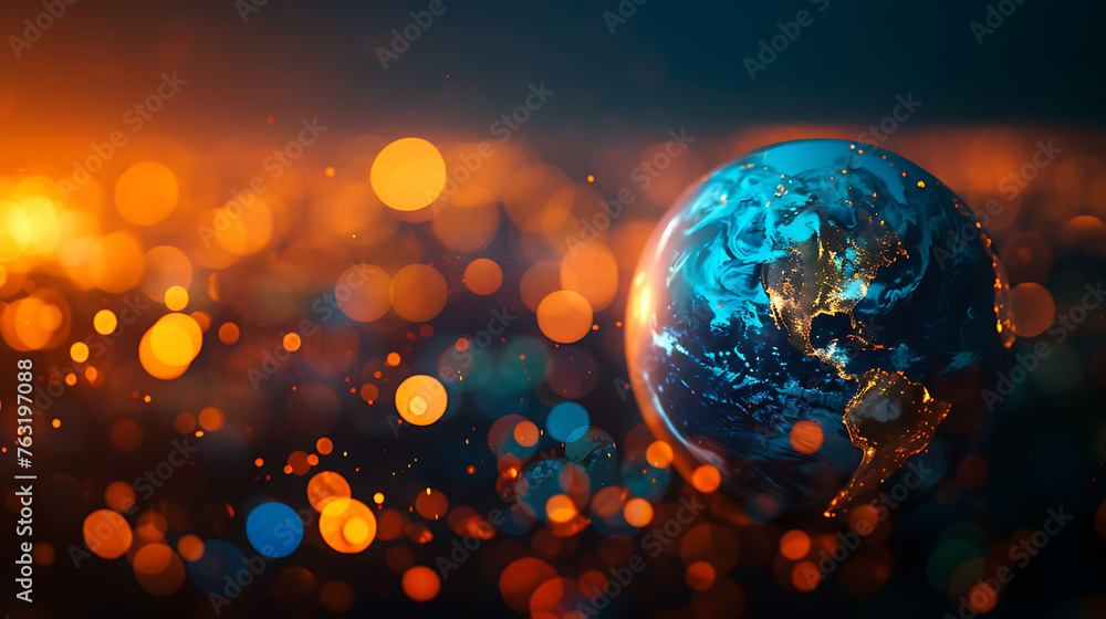 Planet Earth on the background of blurred lights of the city. Concept on business, politics, ecology and media Planet Earth on the background of blurred lights of the city. Concept on business, politics, ecology and media