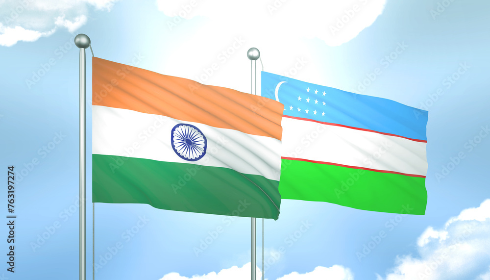 India and Uzbekistan Flag Together A Concept of Relations India and Uzbekistan Flag Together A Concept of Relations
