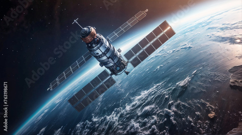 satellite de communication dans l'espace en orbite autour de la terre