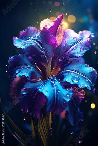 Blue flower with water drops