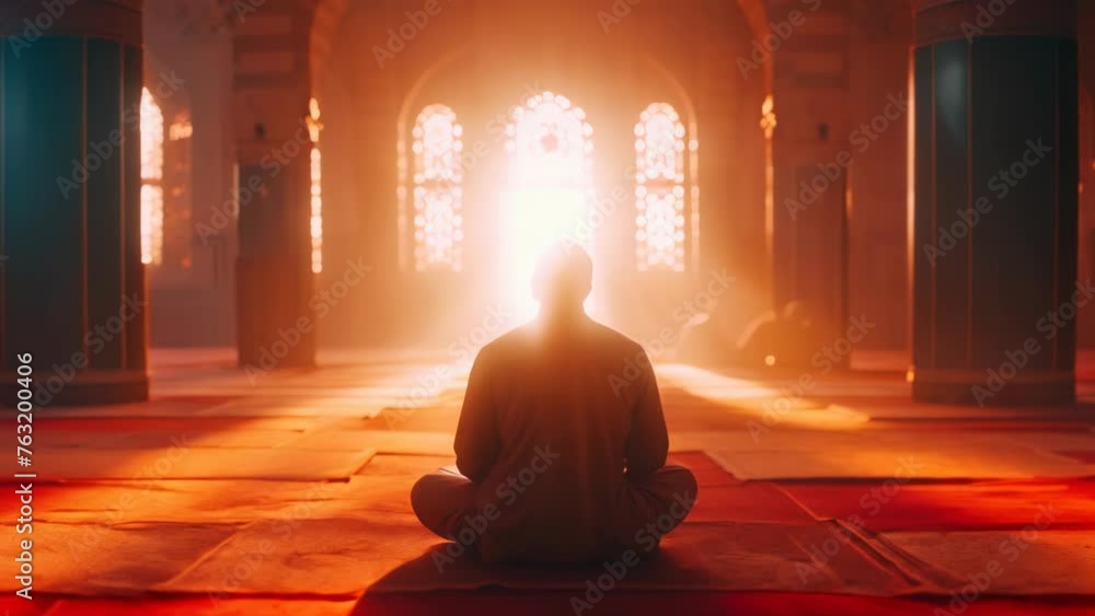 Devotional Moments: Muslim Man Praying in Mosque. Generative ai Devotional Moments: Muslim Man Praying in Mosque. Generative ai