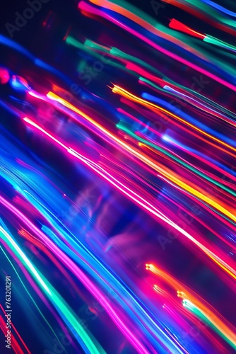A dark blue background with colorful neon lines of different colors, creating an abstract and dynamic composition