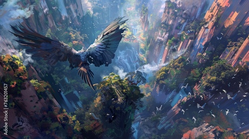 Dramatic in action Anime fantasy Character, game character, concept art, zoomed out portrait, Vertigo, environment, sunny day