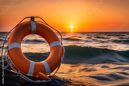 orange lifebuoy floating at sea sunset sunrise