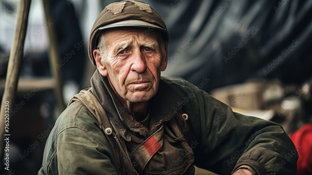 Face of a volunteer working in a military museum