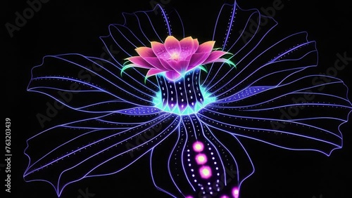 abstract magical glowing flower on a black background. ai.