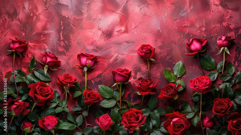 Red Roses Framing Textured Red Background for Romance. Red Roses Framing Textured Red Background for Romance.