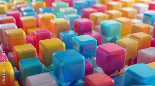 abstract 3d illustration of colorful cubes in a row  background