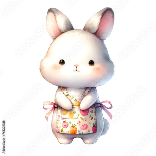 Cute watercolor animal character wearing apron and ready for cooking or baking food clipart of rabbit