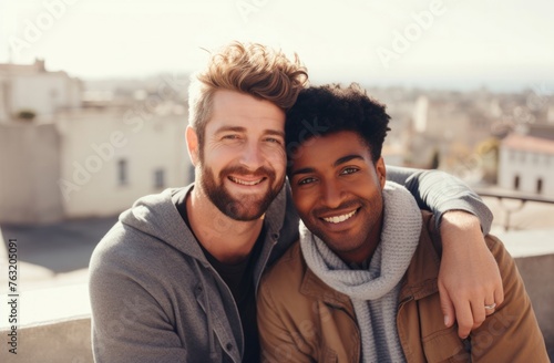 Happy gay couple outdoors