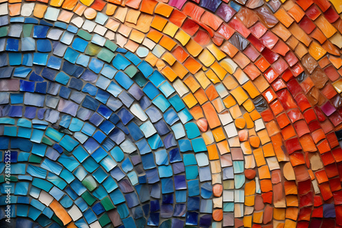 Vibrant mosaic tile wall close up