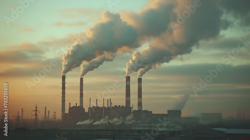 Pollution Factory Smoke in Air with Sky Bad for the Environment photo