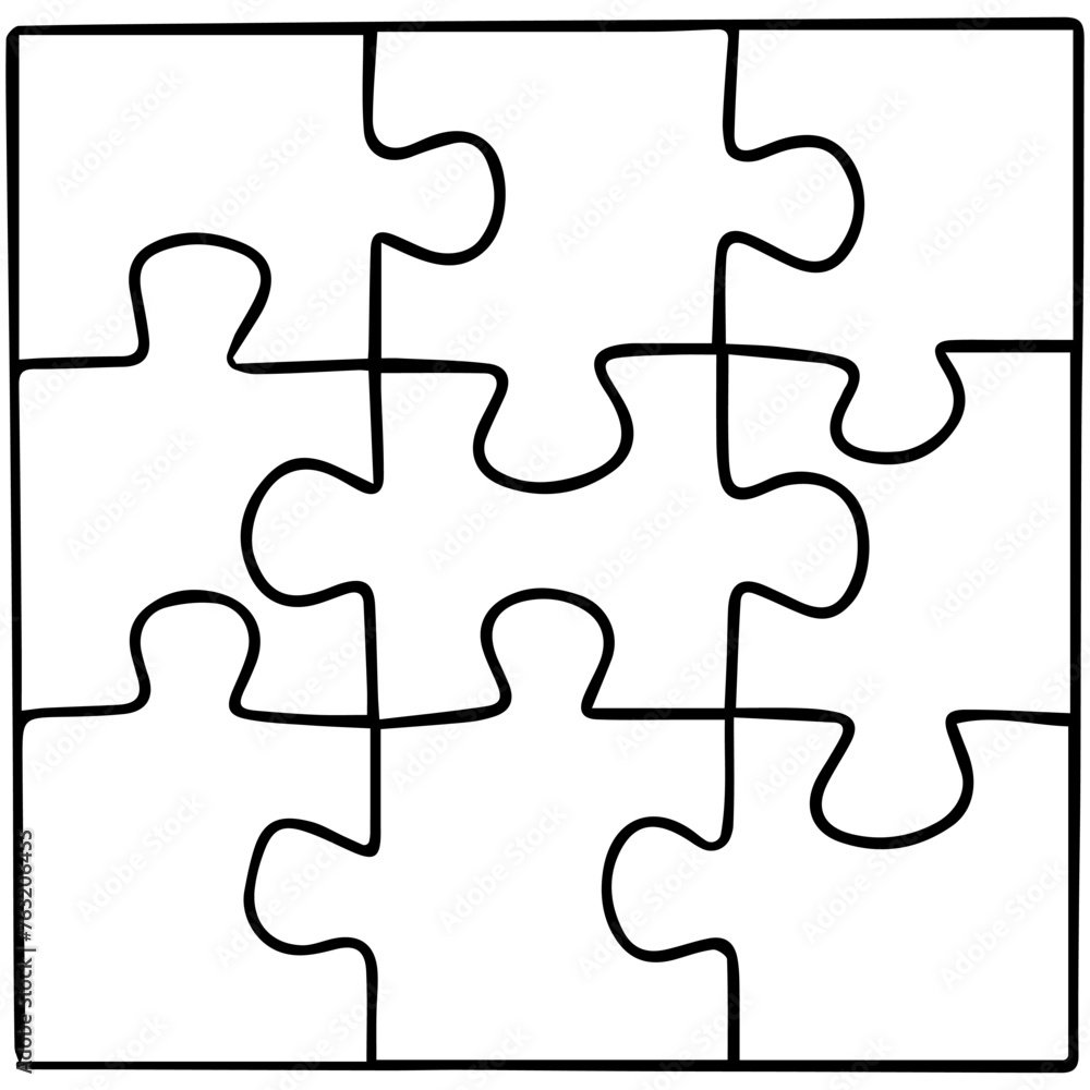 Puzzle grid template. 9 piece puzzle, thinking game. Business assembling metaphors or puzzles, challenge game, vector illustration Puzzle grid template. 9 piece puzzle, thinking game. Business assembling metaphors or puzzles, challenge game, vector illustration