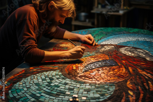 Woman creating artwork at table