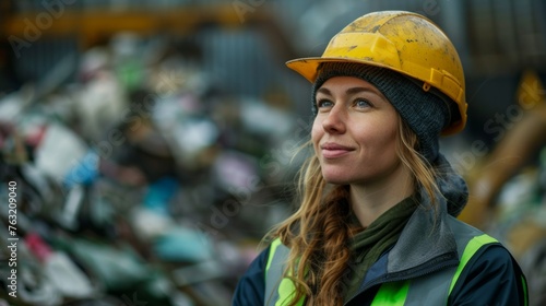 Female Worker at Waste Recycling Plant