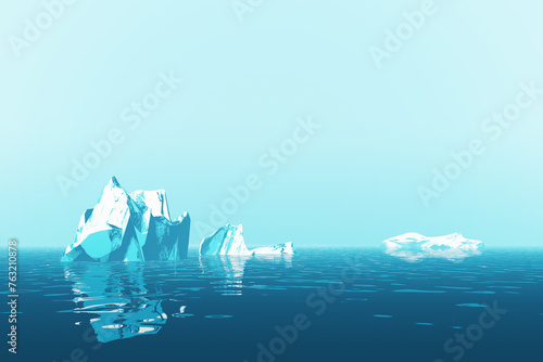 icebergs floating in the oc...