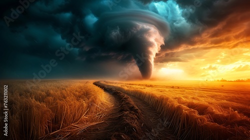 Tornado In Stormy Landscape - Climate Change And Natural Disaster Concept