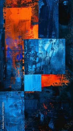 Abstract Painting of Blue and Orange Squares - Background, Texture