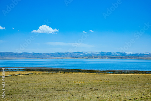 Aba Qiang and Tibetan Autonomous Prefecture  Sichuan Province - mountains and grassland scenery under the blue sky