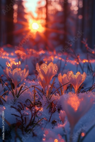 Snow Covered Flowers Under Sunlight
