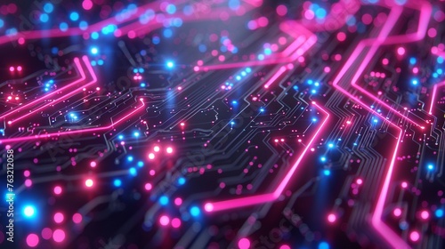 Cyber connection in advanced technology business closeup neon circuitry dynamic flow